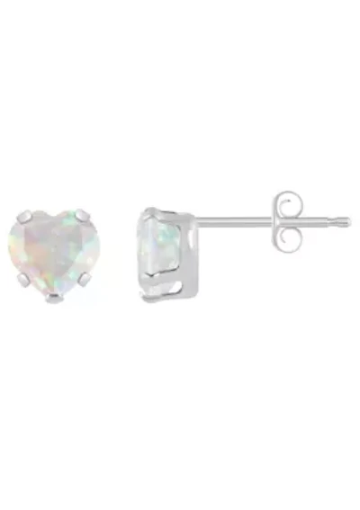 Lab Created 10K Yellow Gold 5mm Heart Shape Opal Stud Earrings