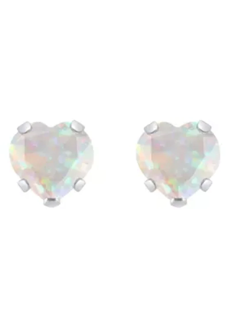 Lab Created 10K Yellow Gold 5mm Heart Shape Opal Stud Earrings
