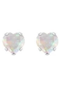 Lab Created 10K Yellow Gold 5mm Heart Shape Opal Stud Earrings