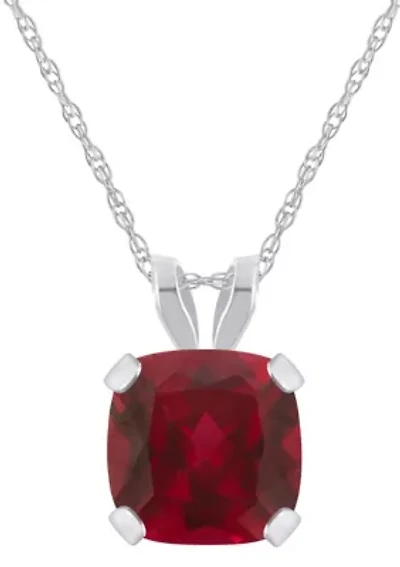 Lab Created 10K Yellow Gold 6mm Cushion Ruby Pendant Necklace