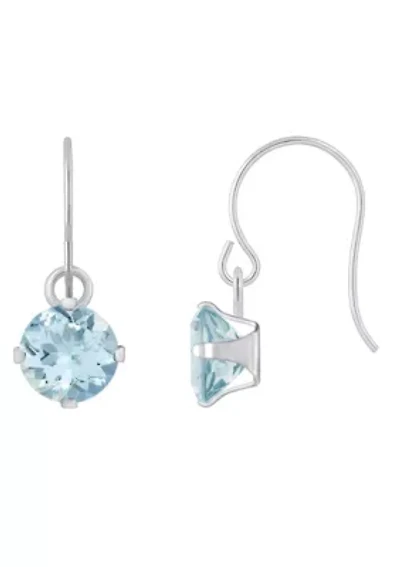 10K Yellow Gold 5mm Round Aquamarine Drop Earrings