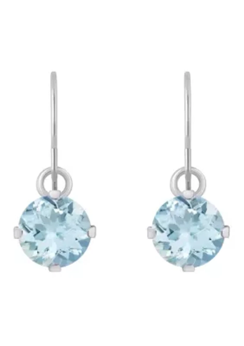 10K Yellow Gold 5mm Round Aquamarine Drop Earrings