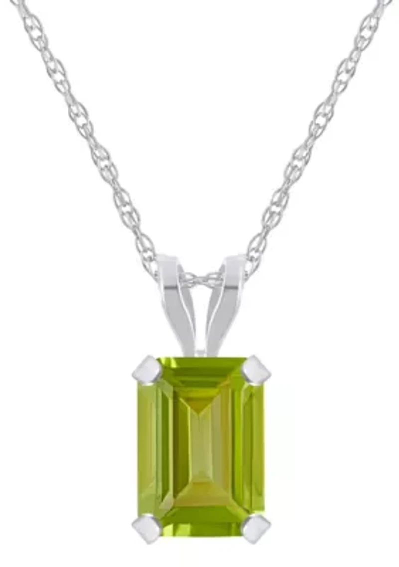 10K White Gold 7x5mm Emerald Cut Peridot Pendant Necklace