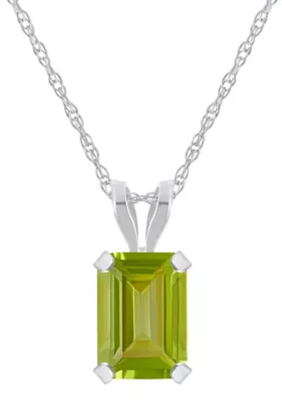 10K White Gold 7x5mm Emerald Cut Peridot Pendant Necklace
