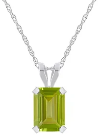 10K White Gold 7x5mm Emerald Cut Peridot Pendant Necklace