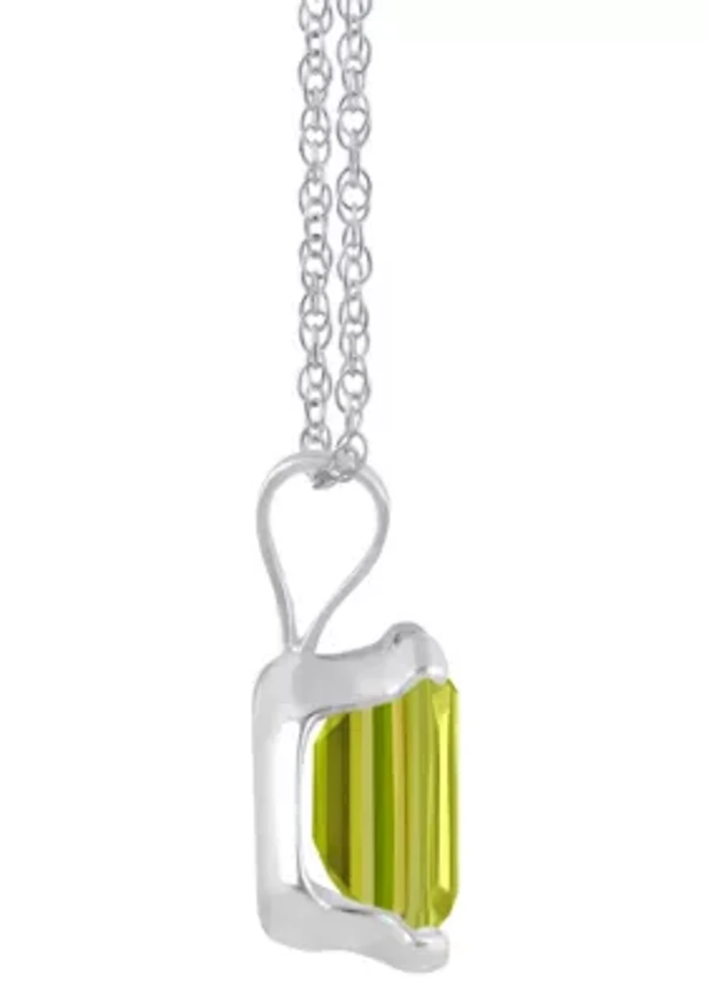 10K White Gold 7x5mm Emerald Cut Peridot Pendant Necklace