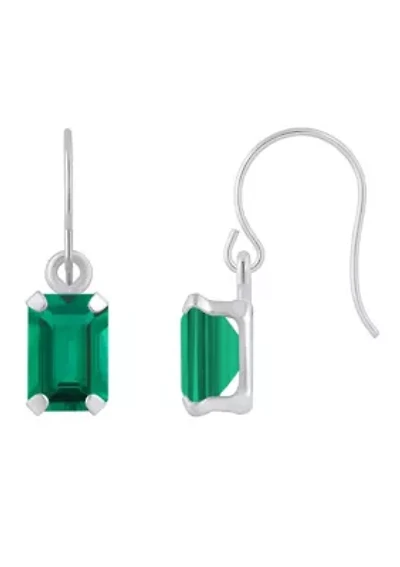 Lab Created 10K Yellow Gold 6x4mm Emerald Cut Drop Earrings