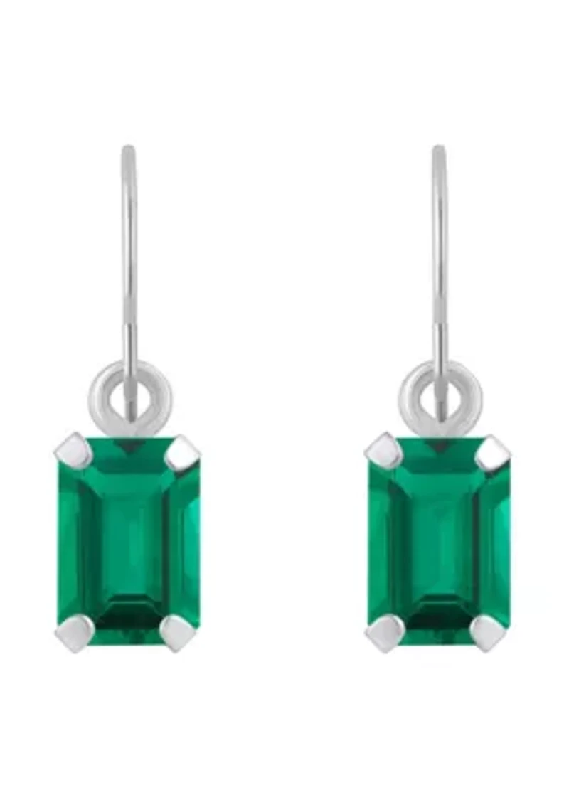 Lab Created 10K Yellow Gold 6x4mm Emerald Cut Drop Earrings