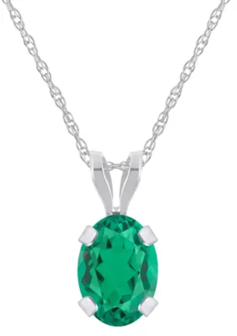 Lab Created 10K White Gold 7x5mm Oval Emerald Pendant Necklace