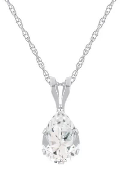 10K White Gold 7x5mm Pear Shape Topaz Pendant Necklace
