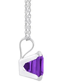10K White Gold 6mm Cushion Amethyst Pendant Necklace