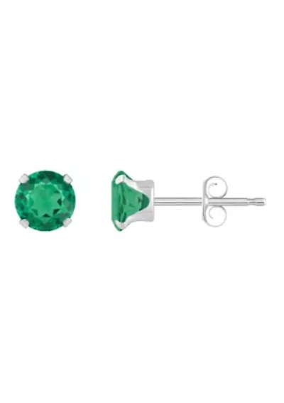 Lab Created 10K Yellow Gold 5mm Round Emerald Stud Earrings