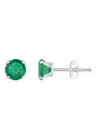 Lab Created 10K Yellow Gold 5mm Round Emerald Stud Earrings