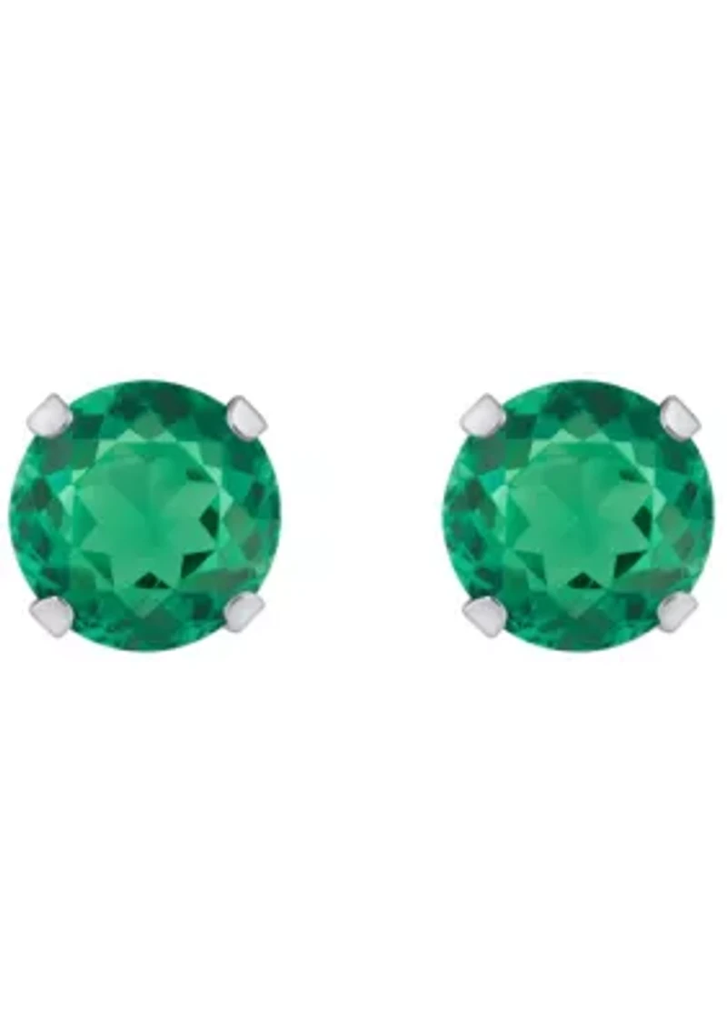 Lab Created 10K Yellow Gold 5mm Round Emerald Stud Earrings