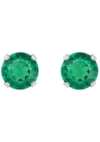 Lab Created 10K Yellow Gold 5mm Round Emerald Stud Earrings