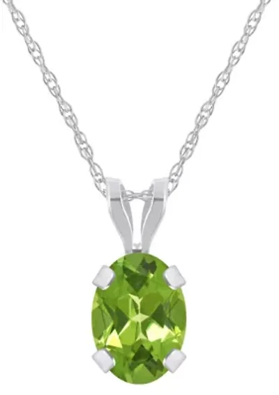 10K White Gold 7x5mm Oval Peridot Pendant Necklace