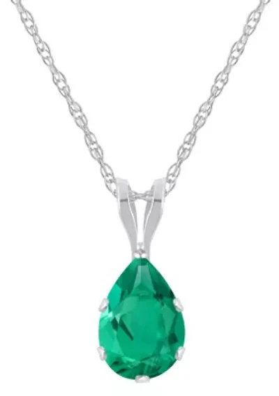 Lab Created 10K Yellow Gold 7x5mm Pear Shape Emerald Pendant Necklace