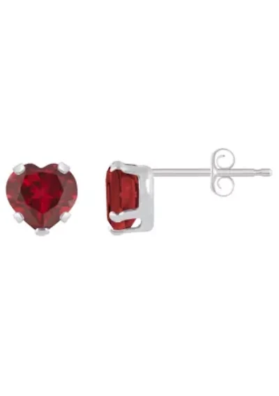 Lab Created 10K Yellow Gold 5mm Heart Shape Ruby Stud Earrings