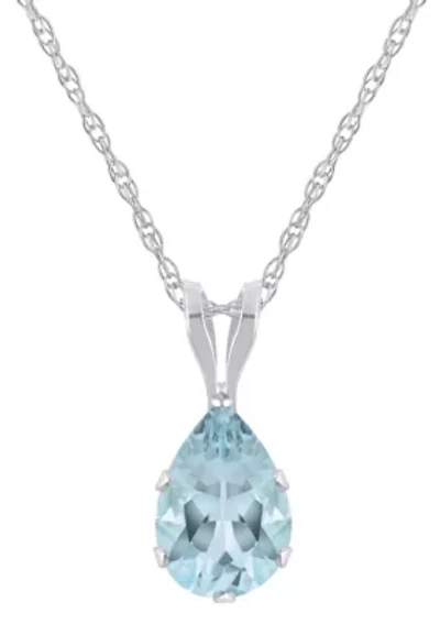 10K Yellow Gold 7x5mm Pear Shape Aquamarine Pendant Necklace