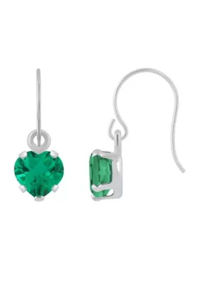 Lab Created 10K Yellow Gold 5mm Heart Shape Emerald Drop Earrings