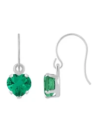 Lab Created 10K Yellow Gold 5mm Heart Shape Emerald Drop Earrings