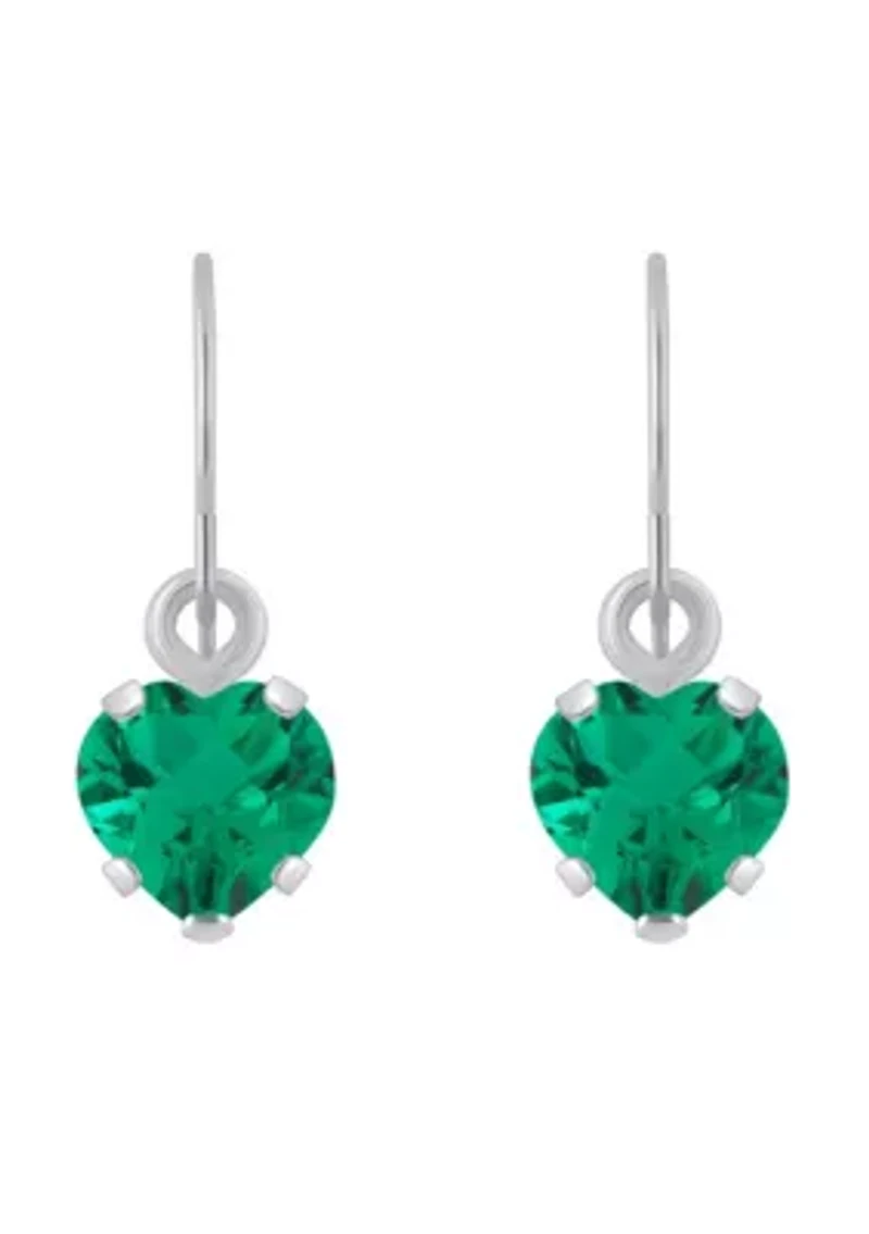 Lab Created 10K Yellow Gold 5mm Heart Shape Emerald Drop Earrings