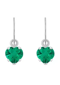 Lab Created 10K Yellow Gold 5mm Heart Shape Emerald Drop Earrings
