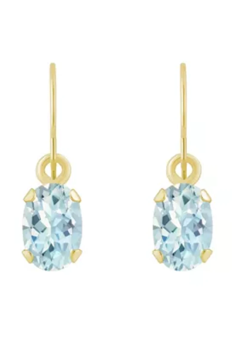 10K White Gold 6x4mm Oval Aquamarine Drop Earrings