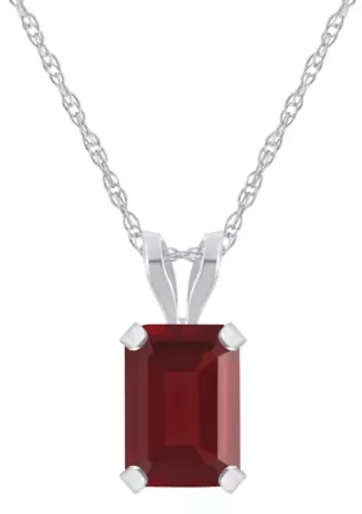 10K Yellow Gold 7x5mm Emerald Cut Garnet Pendant Necklace