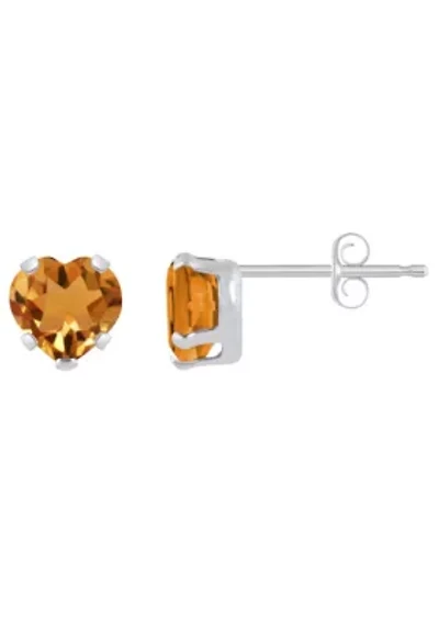 10K Yellow Gold 5mm Heart Shape Citrine Stud Earrings