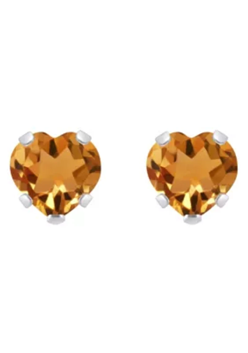 10K Yellow Gold 5mm Heart Shape Citrine Stud Earrings