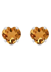 10K Yellow Gold 5mm Heart Shape Citrine Stud Earrings