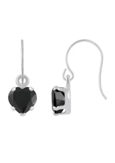 10K White Gold 5mm Heart Shape Black Onyx Drop Earrings