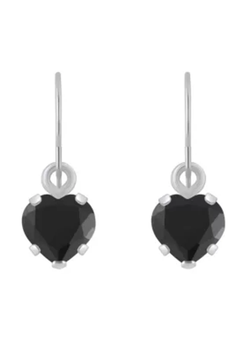 10K White Gold 5mm Heart Shape Black Onyx Drop Earrings