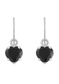 10K White Gold 5mm Heart Shape Black Onyx Drop Earrings