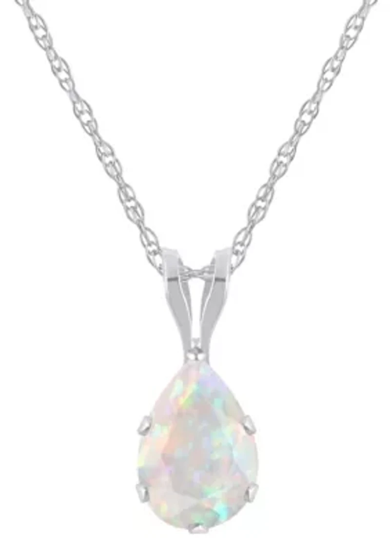 Lab Created 10K Yellow Gold 7x5mm Pear Shape Opal Pendant Necklace