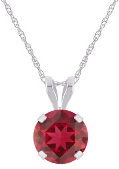 Lab Created 10K Yellow Gold 6mm Round Ruby Pendant Necklace