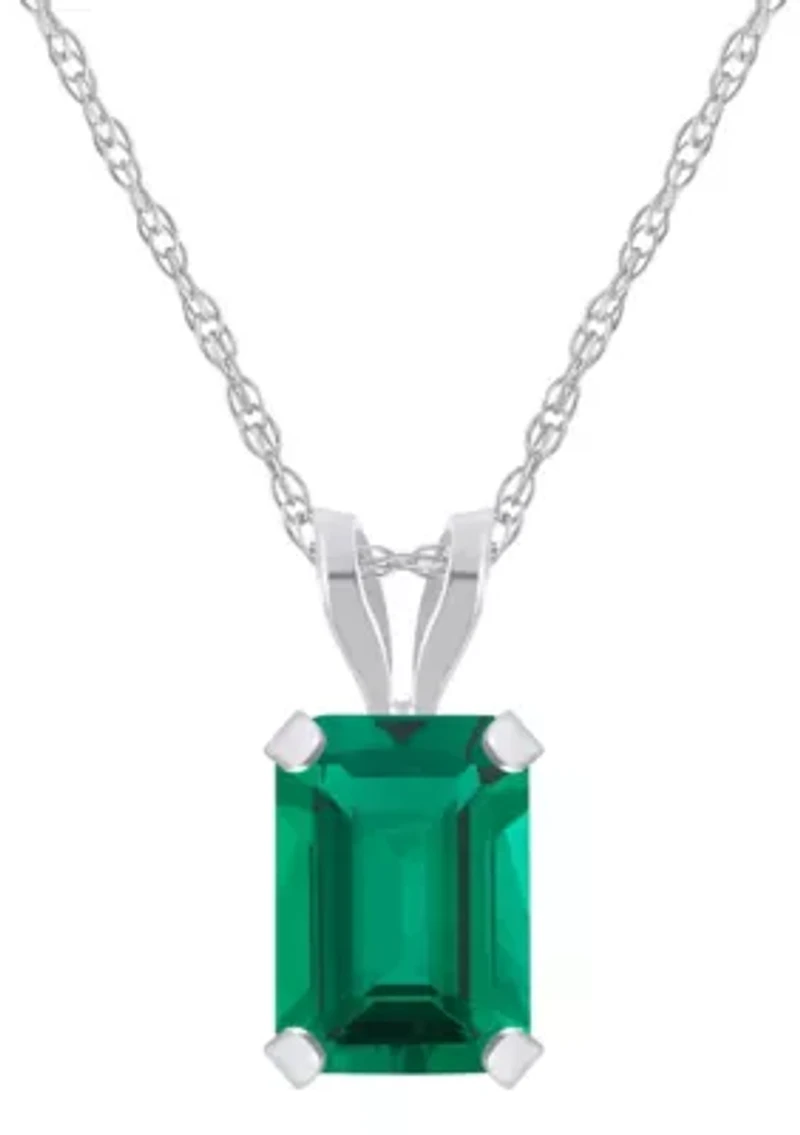 Lab Created 10K White Gold 7x5mm Emerald Cut Pendant Necklace