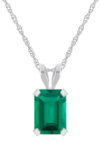 Lab Created 10K White Gold 7x5mm Emerald Cut Pendant Necklace