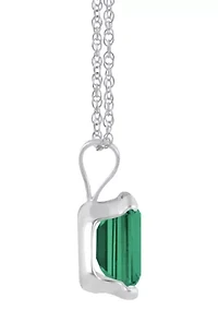 Lab Created 10K White Gold 7x5mm Emerald Cut Pendant Necklace