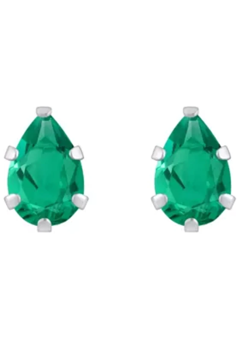 Lab Created 10K White Gold 6x4mm Pear Shape Emerald Stud Earrings