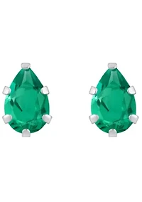 Lab Created 10K White Gold 6x4mm Pear Shape Emerald Stud Earrings