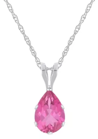 10K Yellow Gold 7x5mm Pear Shape Pink Topaz Pendant Necklace