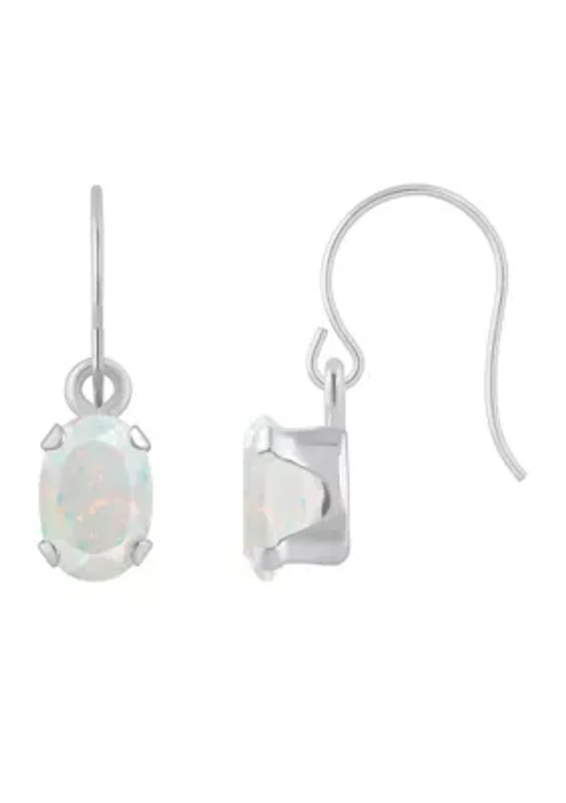 Lab Created 10K White Gold 6x4mm Oval Opal Drop Earrings