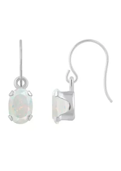 Lab Created 10K White Gold 6x4mm Oval Opal Drop Earrings