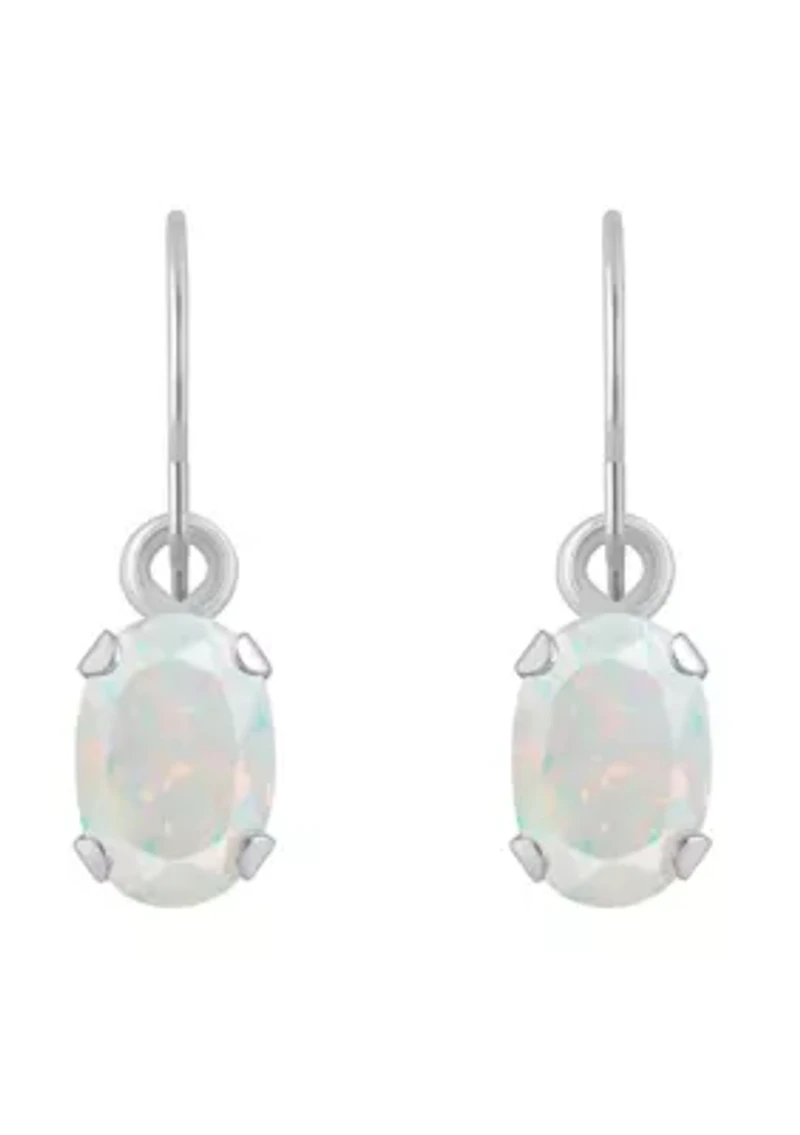 Lab Created 10K White Gold 6x4mm Oval Opal Drop Earrings
