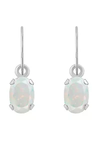 Lab Created 10K White Gold 6x4mm Oval Opal Drop Earrings