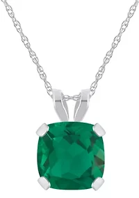 Lab Created 10K White Gold 6mm Cushion Emerald Pendant Necklace