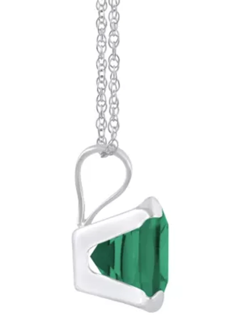 Lab Created 10K White Gold 6mm Cushion Emerald Pendant Necklace