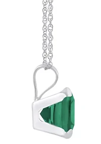 Lab Created 10K White Gold 6mm Cushion Emerald Pendant Necklace